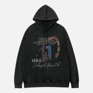 Vintage Blurred Print Washed Hoodie